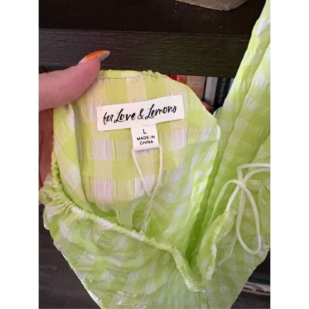 NWT For Love & Lemons Maureen Green & White Gingham Midi Dress Size Large - Picture 5 of 11